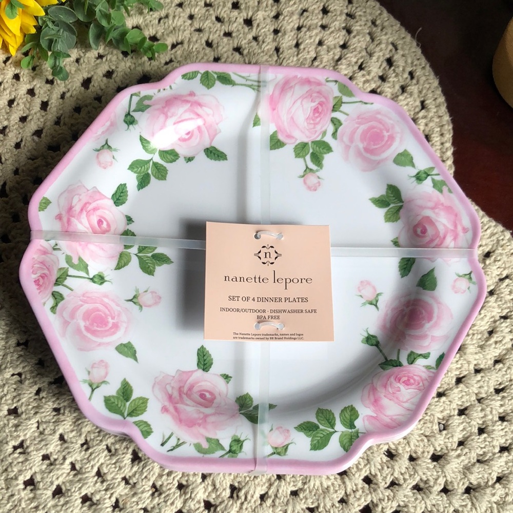 Nanette Lepore Pink Floral Melamine Dinner Plate Set